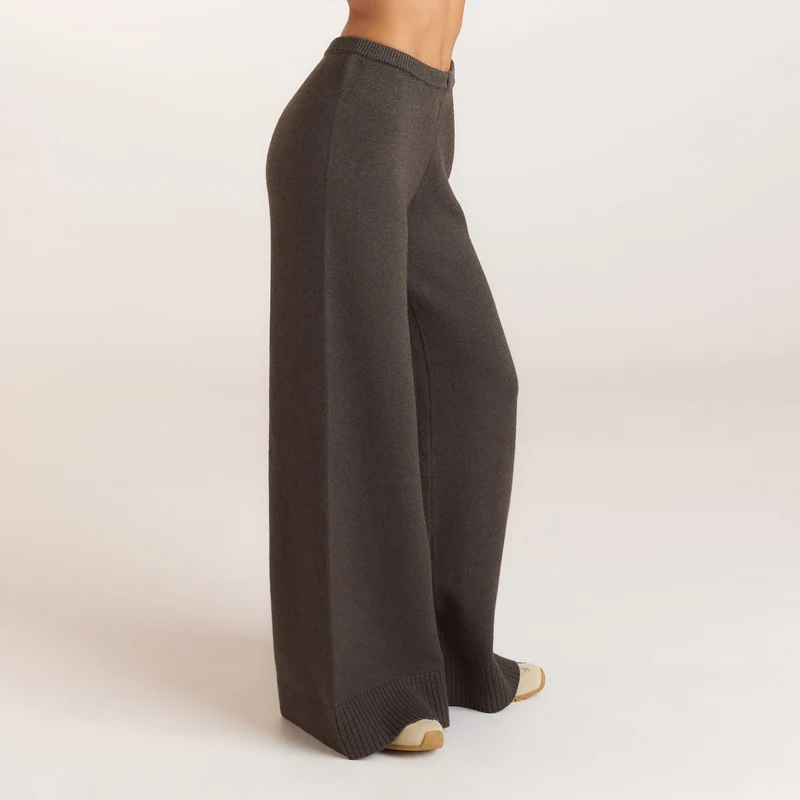 Pantalon en Maille à Ourlets Côtelés - Vert Mousse