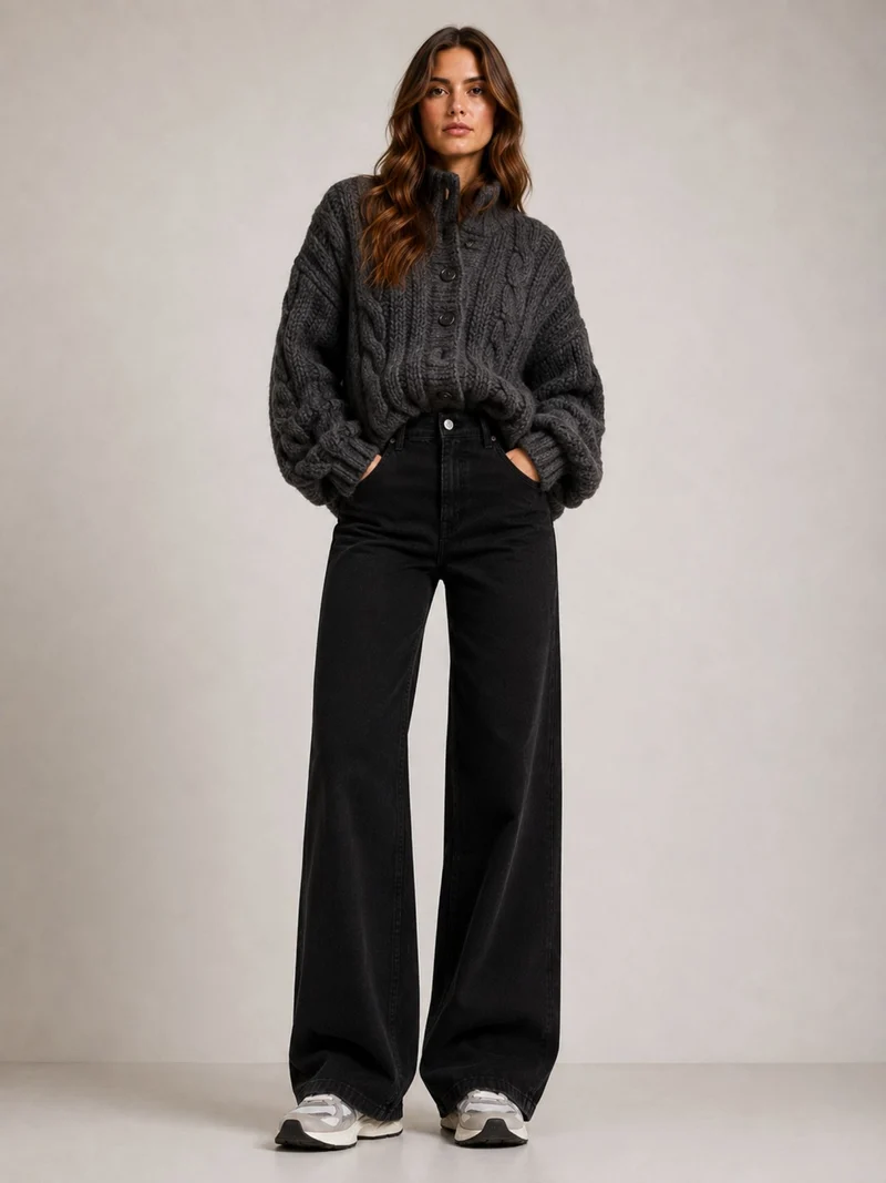 MAC JEANS - WIDE, Authentic Stretch Denim, Mid-Waist, Black-Black