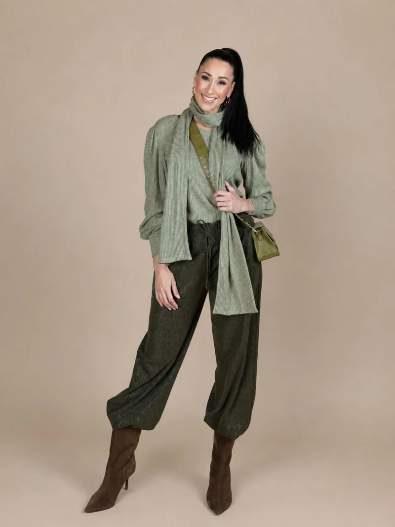 Only M - Palazzo mit Gummizug, High Waist, Animal Print Allover, Khaki