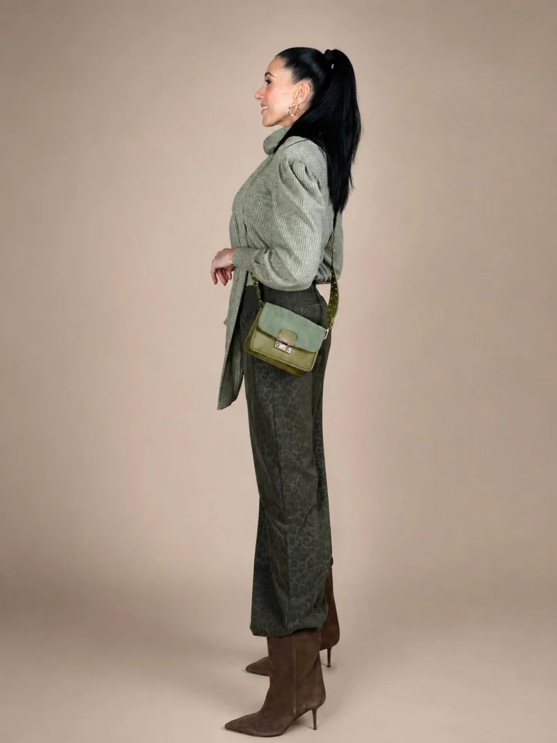 Only M - Palazzo mit Gummizug, High Waist, Animal Print Allover, Khaki