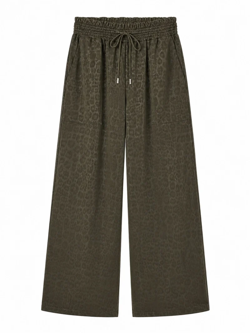 Only M - Palazzo mit Gummizug, High Waist, Animal Print Allover, Khaki