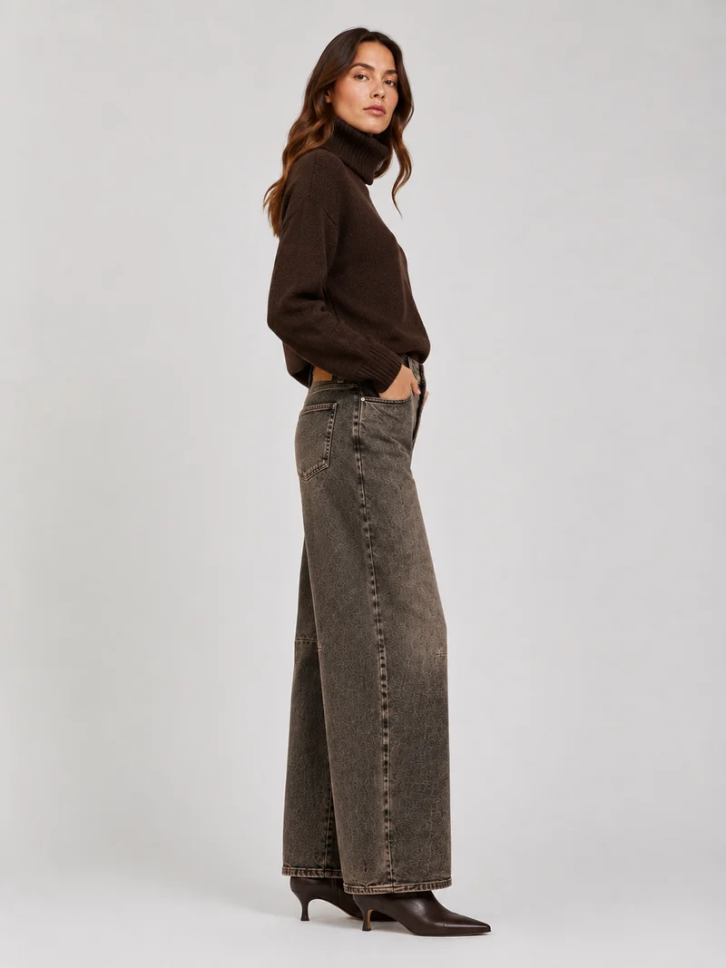 MAC - DAKOTA with Cuts, High Waist, Barrel Jeans, Brown Crincle