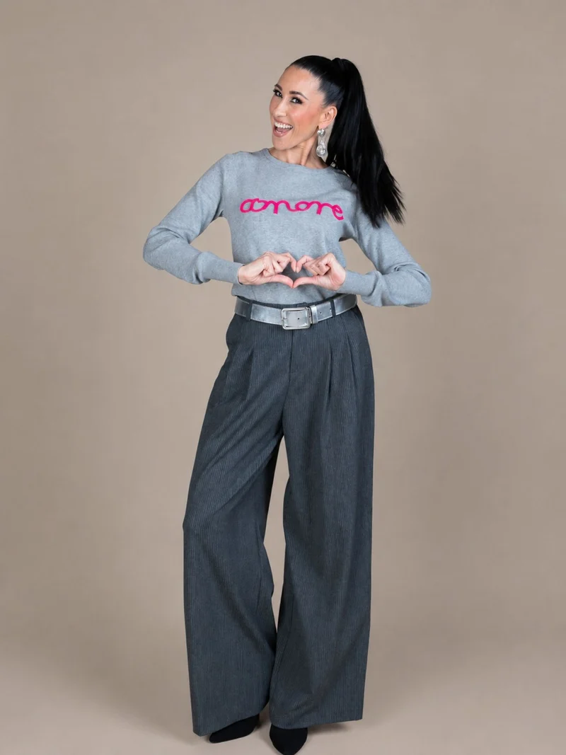Only M - Wide Leg, Businesshose im Dandy-Style, Grey with Stripes