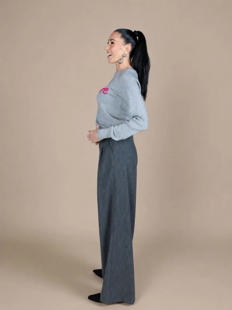 Only M - Wide Leg, Businesshose im Dandy-Style, Grey with Stripes