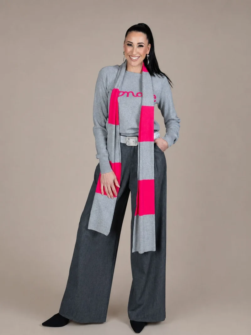 Only M - Wide Leg, Businesshose im Dandy-Style, Grey with Stripes