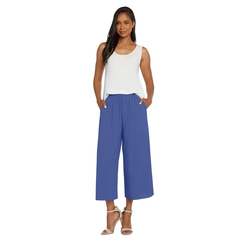 Pantalon large court uni - Bleu nuit