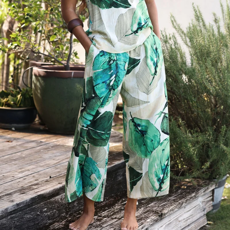Pantalon large court - Palo Santo