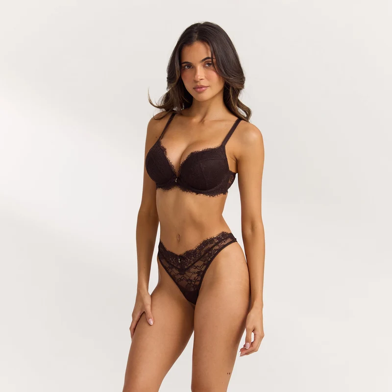 Soutien-gorge Push-up Haut en Dentelle - Chocolat Noir