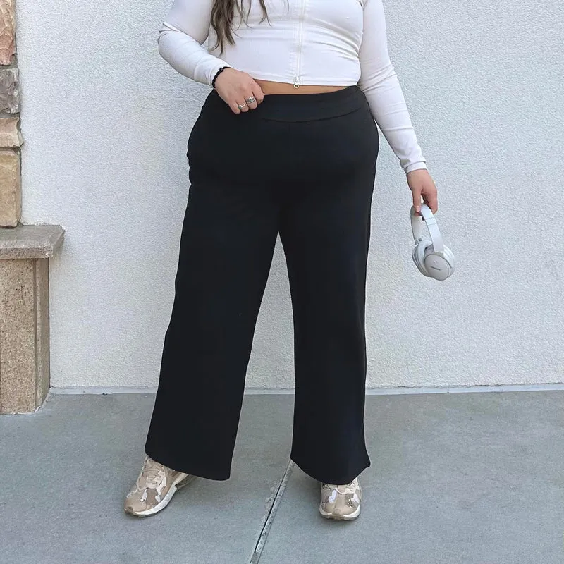 Wide Leg Jersey Trousers - Black