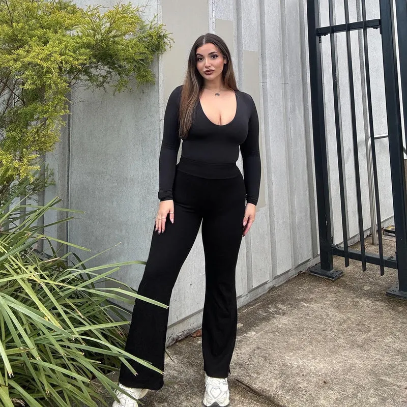 Kick Flare Jersey Trousers - Black