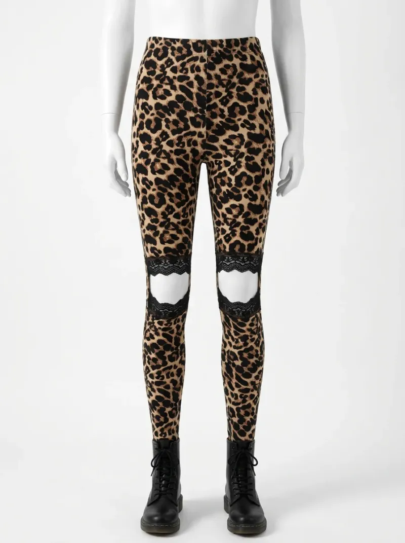 Legging leopard coton dentelle ajouré quotidien femme