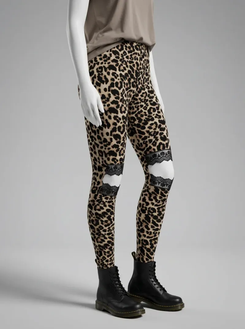 Legging leopard coton dentelle ajouré quotidien femme