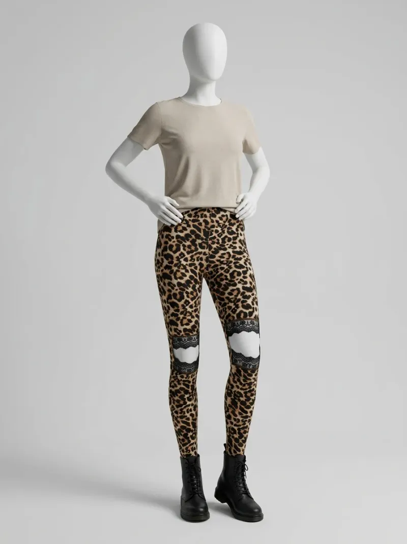 Legging leopard coton dentelle ajouré quotidien femme