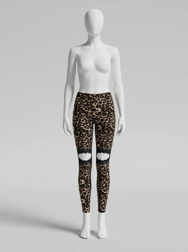 Legging leopard coton dentelle ajouré quotidien femme