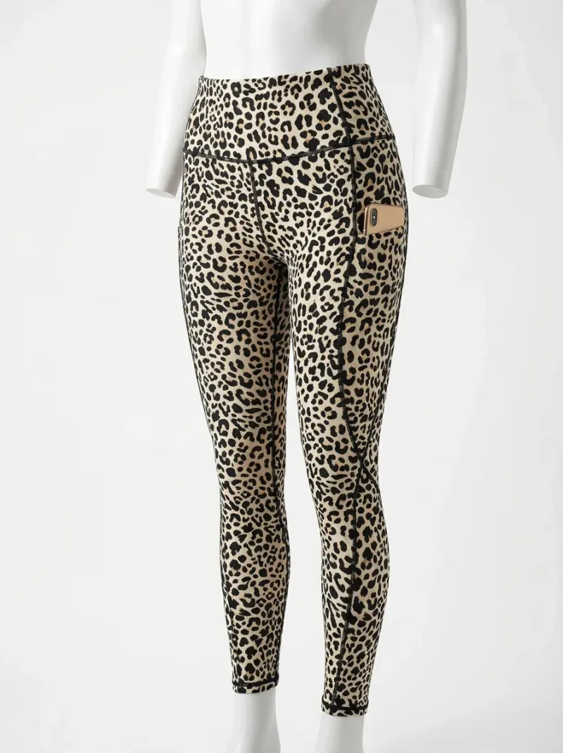 Legging leopard coton extensible fitness femme taille haute pratique