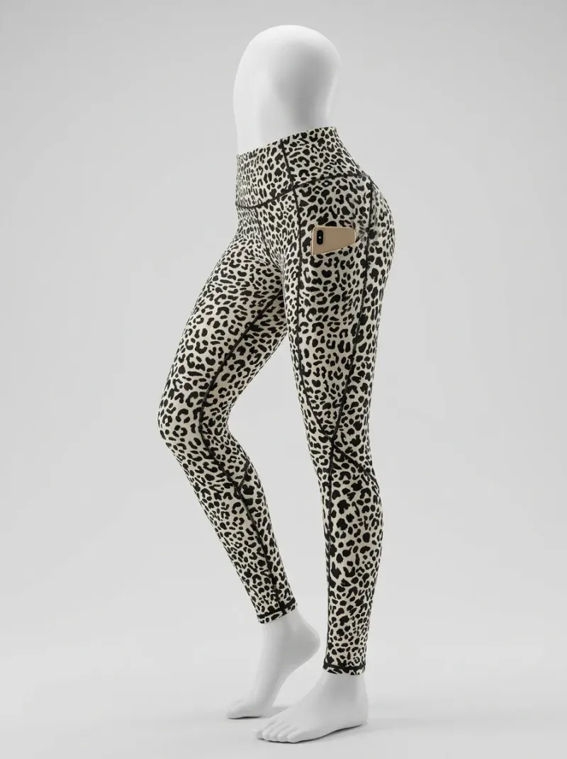 Legging leopard coton extensible fitness femme taille haute pratique