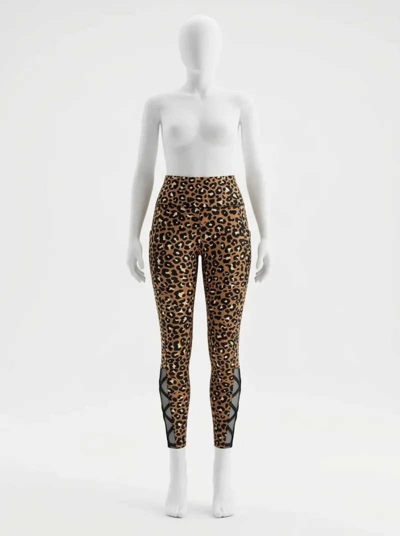 Legging leopard textile respirant ajouré chevilles yoga