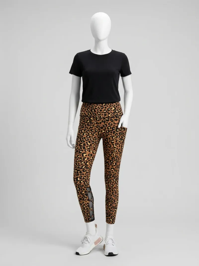Legging leopard textile respirant ajouré chevilles yoga