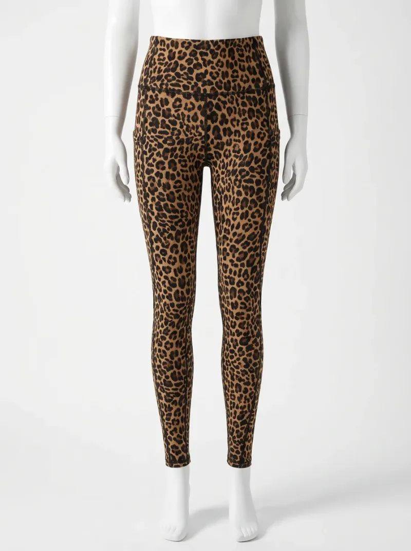 Legging leopard coton sport femme taille haute poche intégrée