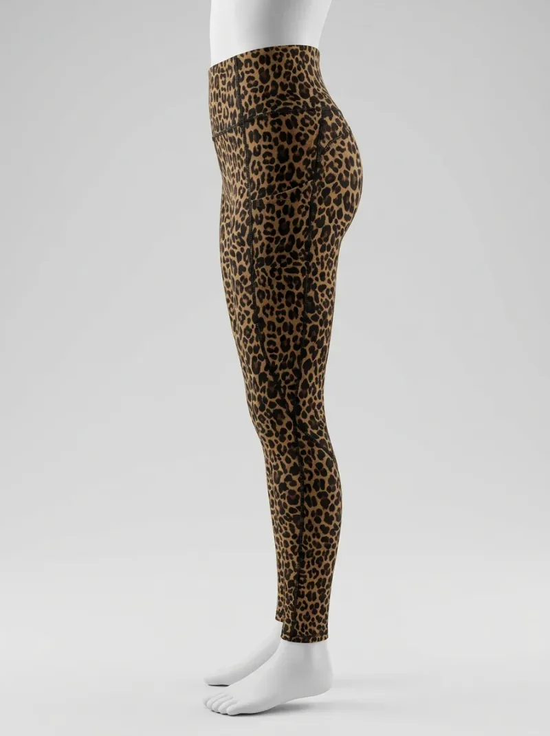 Legging leopard coton sport femme taille haute poche intégrée