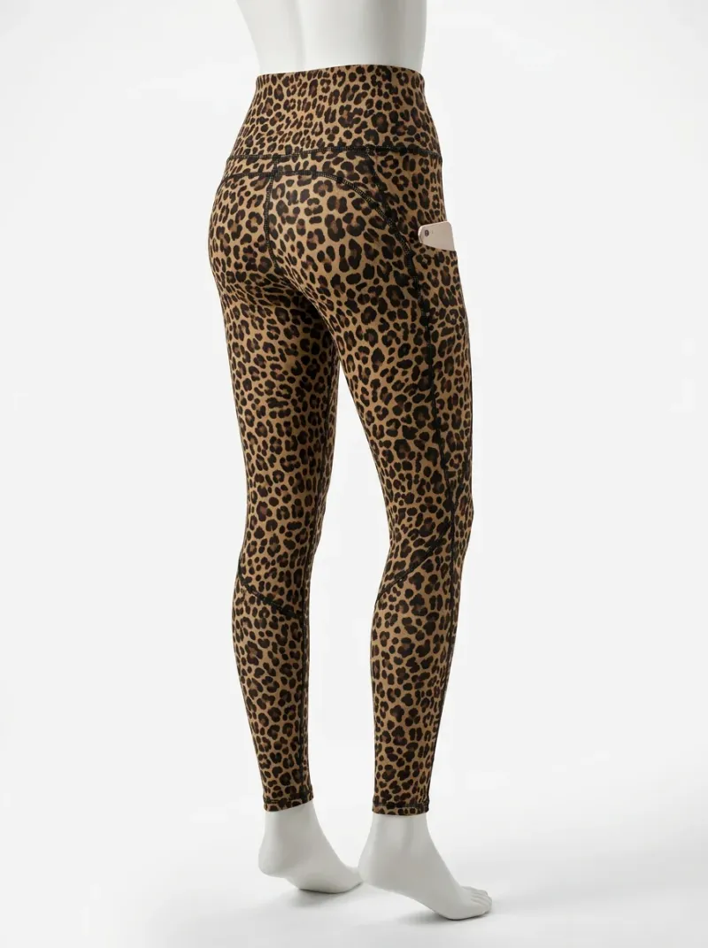 Legging leopard coton sport femme taille haute poche intégrée