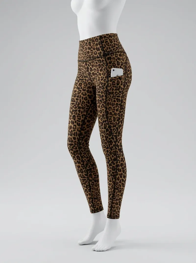 Legging leopard coton sport femme taille haute poche intégrée