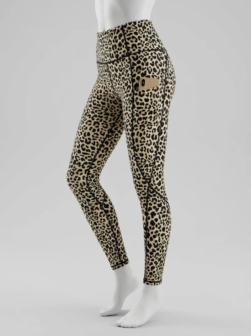 Legging leopard coton sport femme taille haute poche intégrée