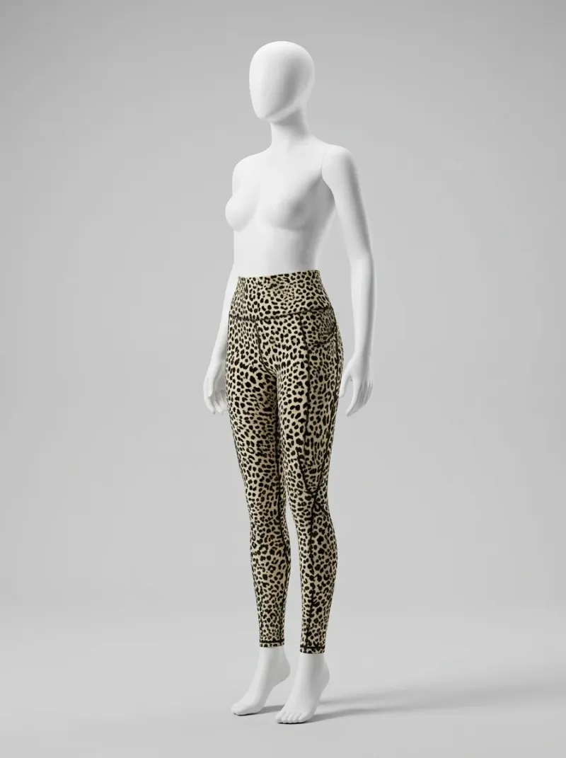 Legging leopard coton sport femme taille haute poche intégrée