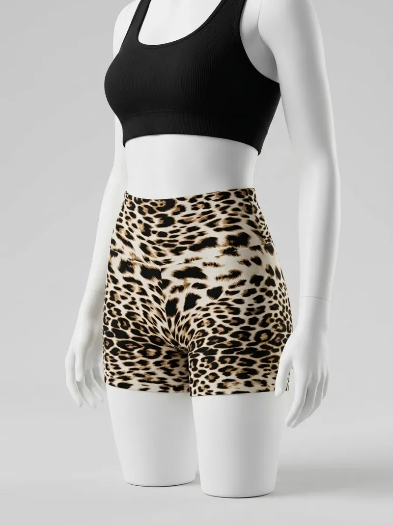 Legging leopard polyester short taille haute sport femme