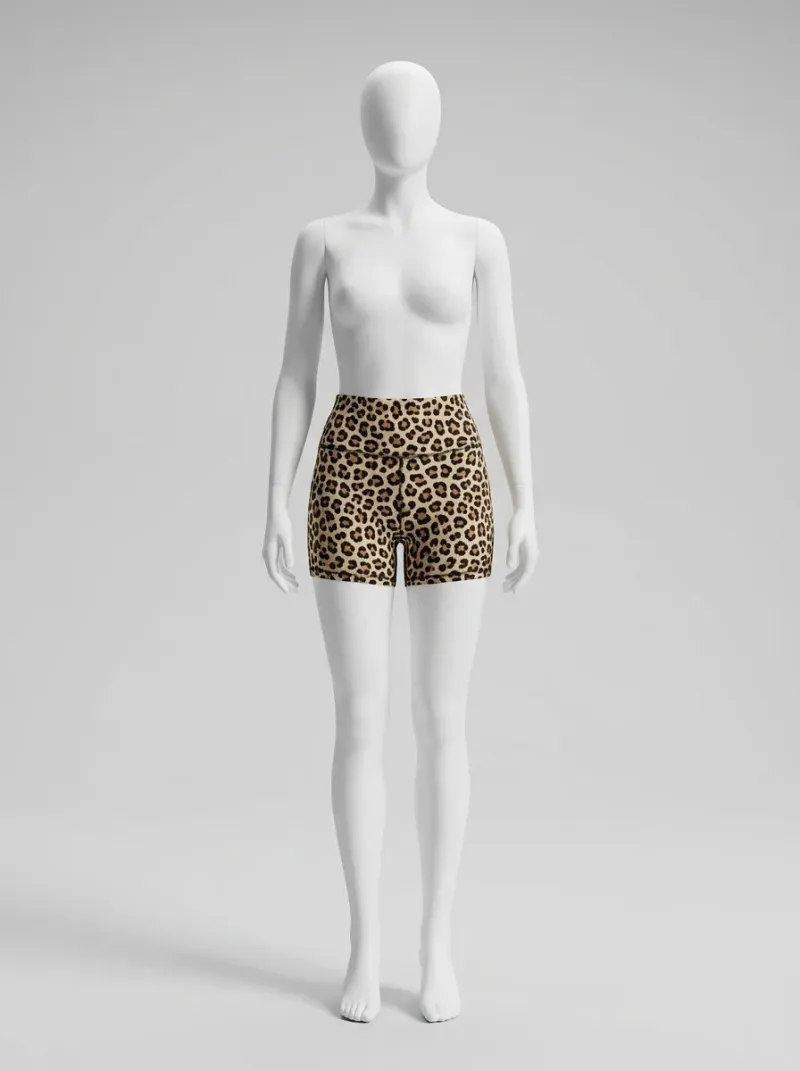 Legging leopard polyester short taille haute sport femme