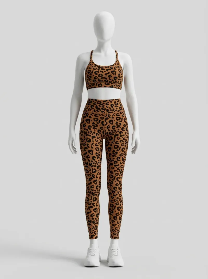 Legging leopard jersey extensible entraînement ceinture montante ajusté
