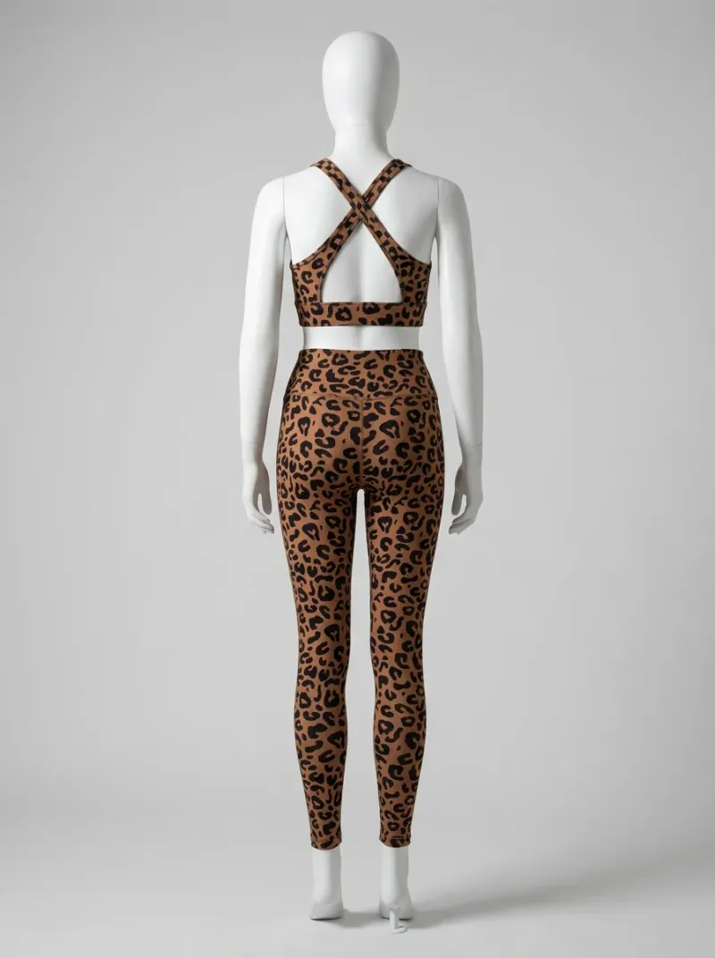 Legging leopard jersey extensible entraînement ceinture montante ajusté