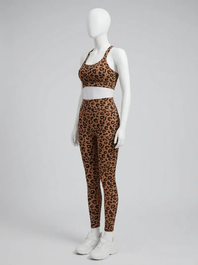 Legging leopard jersey extensible entraînement ceinture montante ajusté