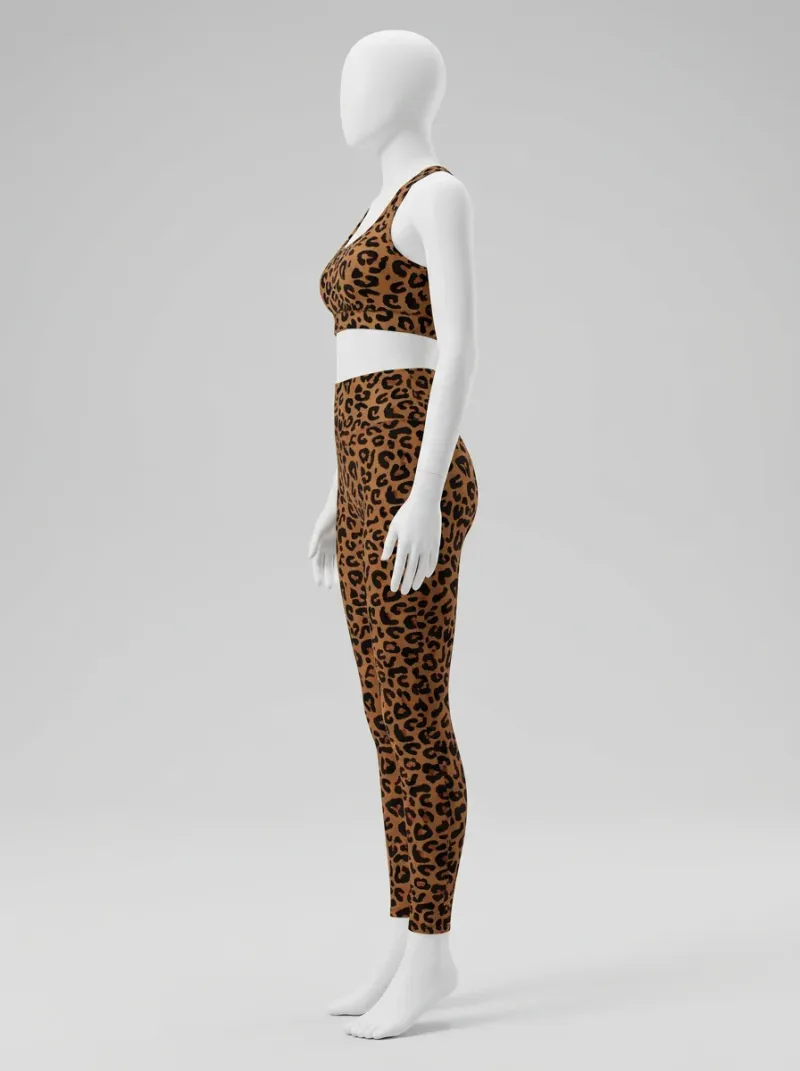 Legging leopard jersey extensible entraînement ceinture montante ajusté