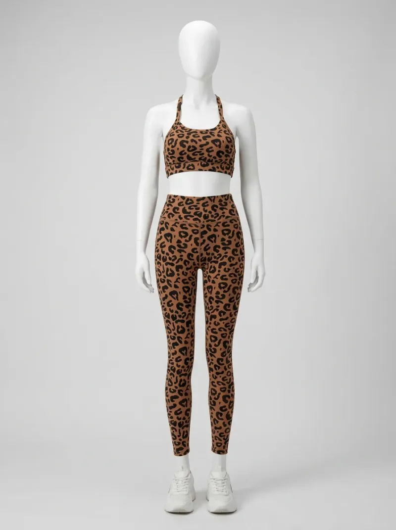 Legging leopard jersey extensible entraînement ceinture montante ajusté