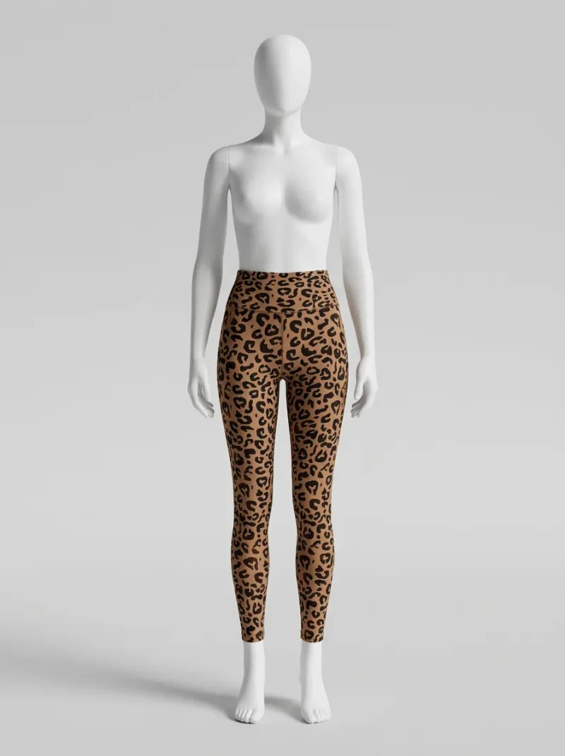 Legging leopard jersey extensible entraînement ceinture montante ajusté