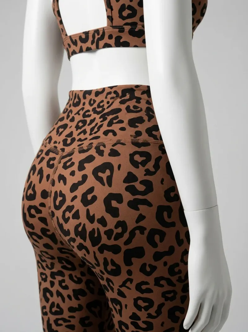 Legging leopard jersey extensible entraînement ceinture montante ajusté