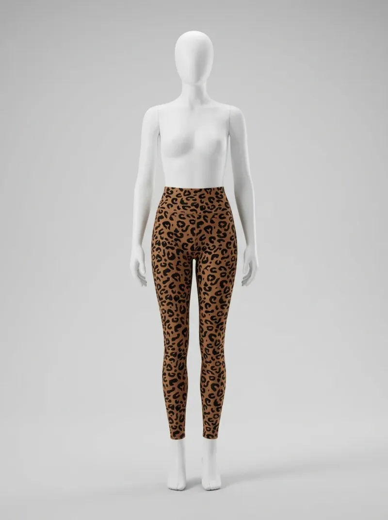 Legging leopard jersey extensible entraînement ceinture montante ajusté