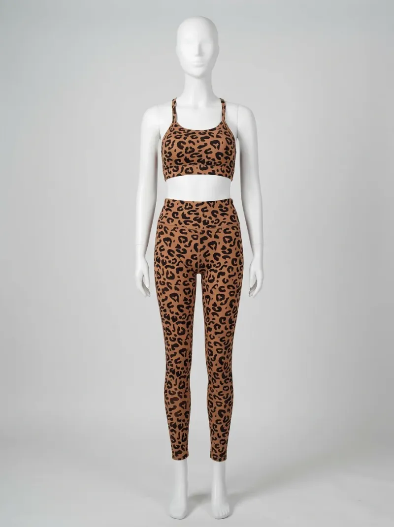 Legging leopard jersey extensible entraînement ceinture montante ajusté