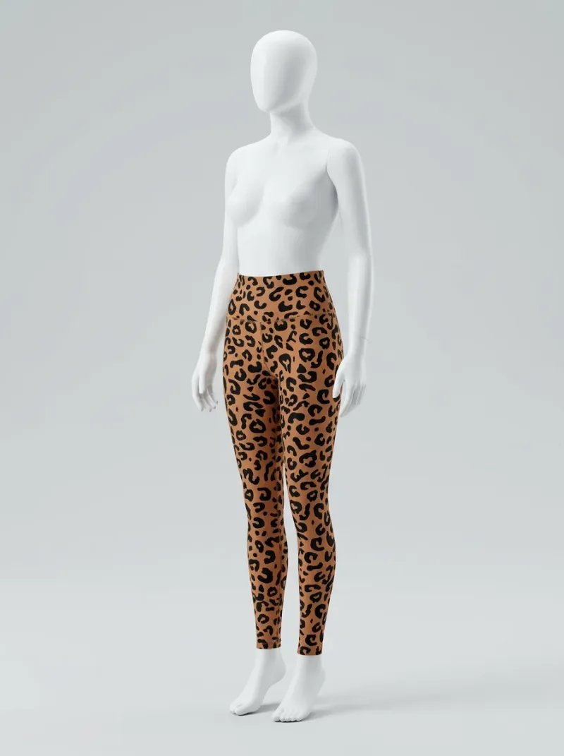 Legging leopard jersey extensible entraînement ceinture montante ajusté
