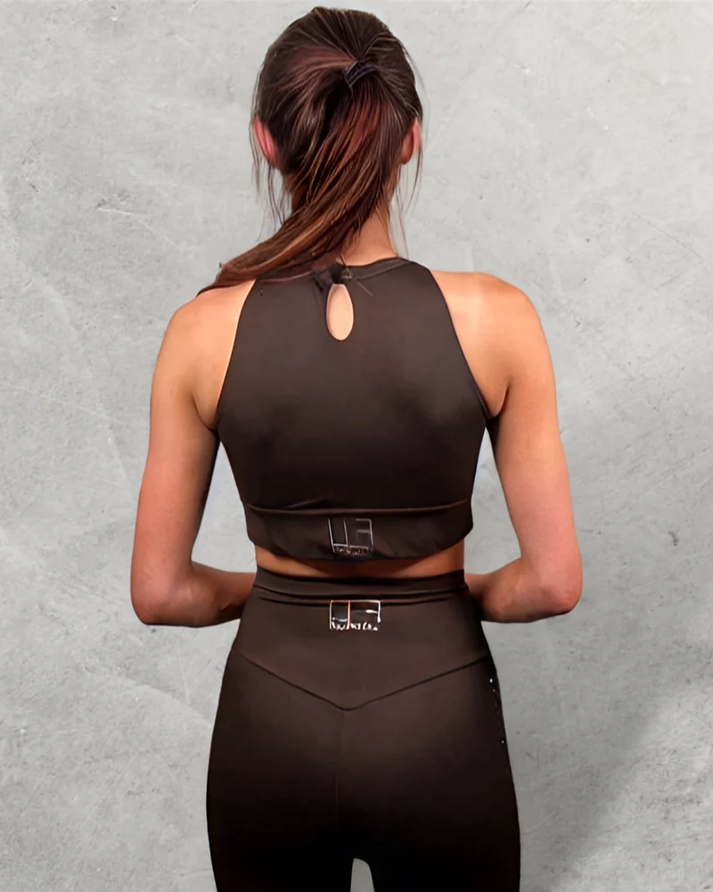 LUXEIT DIAMOND™ GANACHE BROWN KEYHOLE SPORTS BRA, HIGH SUPPORT