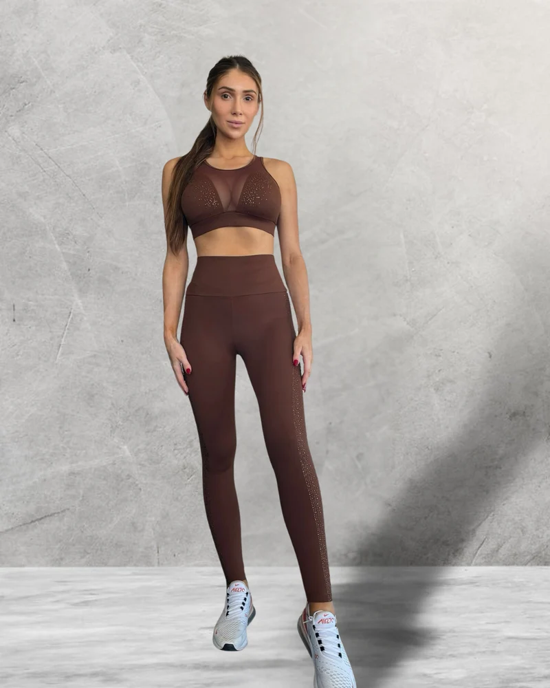 LUXEIT DIAMOND™ GANACHE BROWN Mesh Sports Bra, High Support