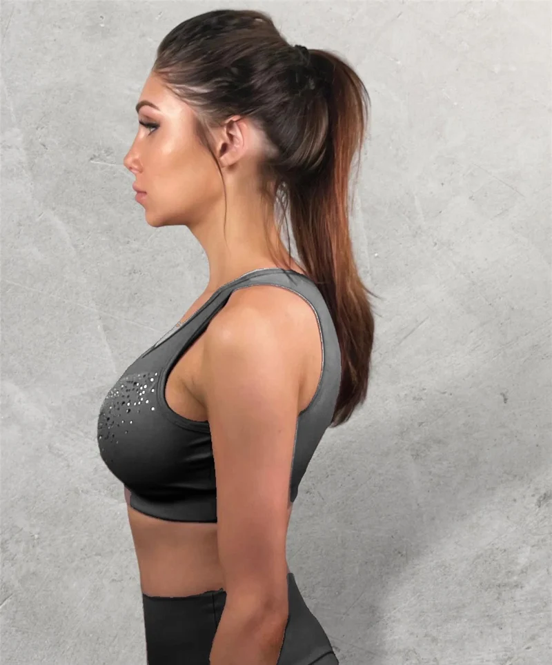 LUXEIT DIAMOND™ Prata Silver MESH SPORTS BRA, HIGH SUPPORT