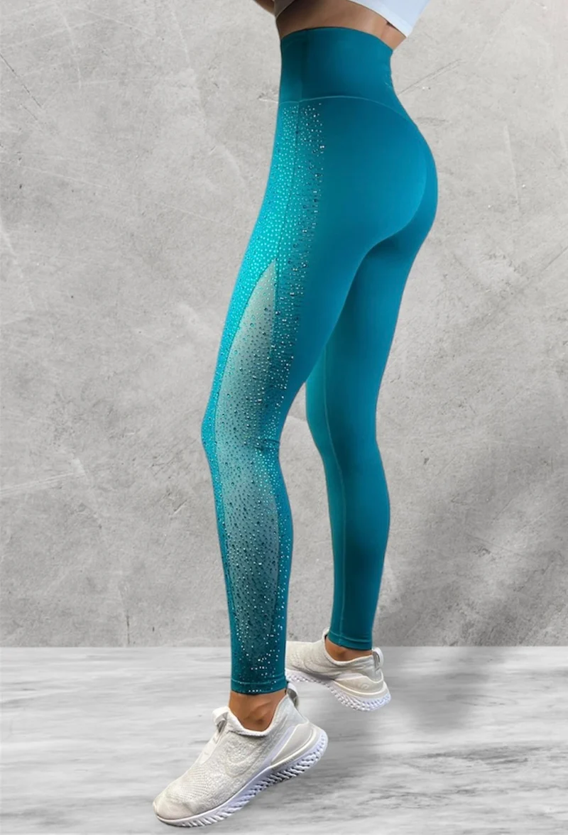 LUXEIT DIAMOND™ Turquoise Mesh High-Waisted Leggings
