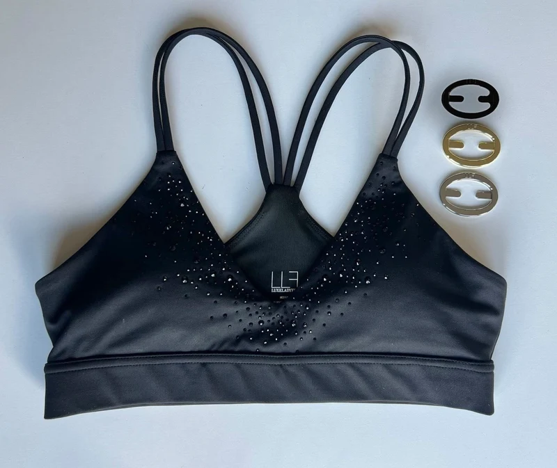 LUXEIT DIAMOND™ Noir Black Heart Multi-Way Sports Bra, High Support