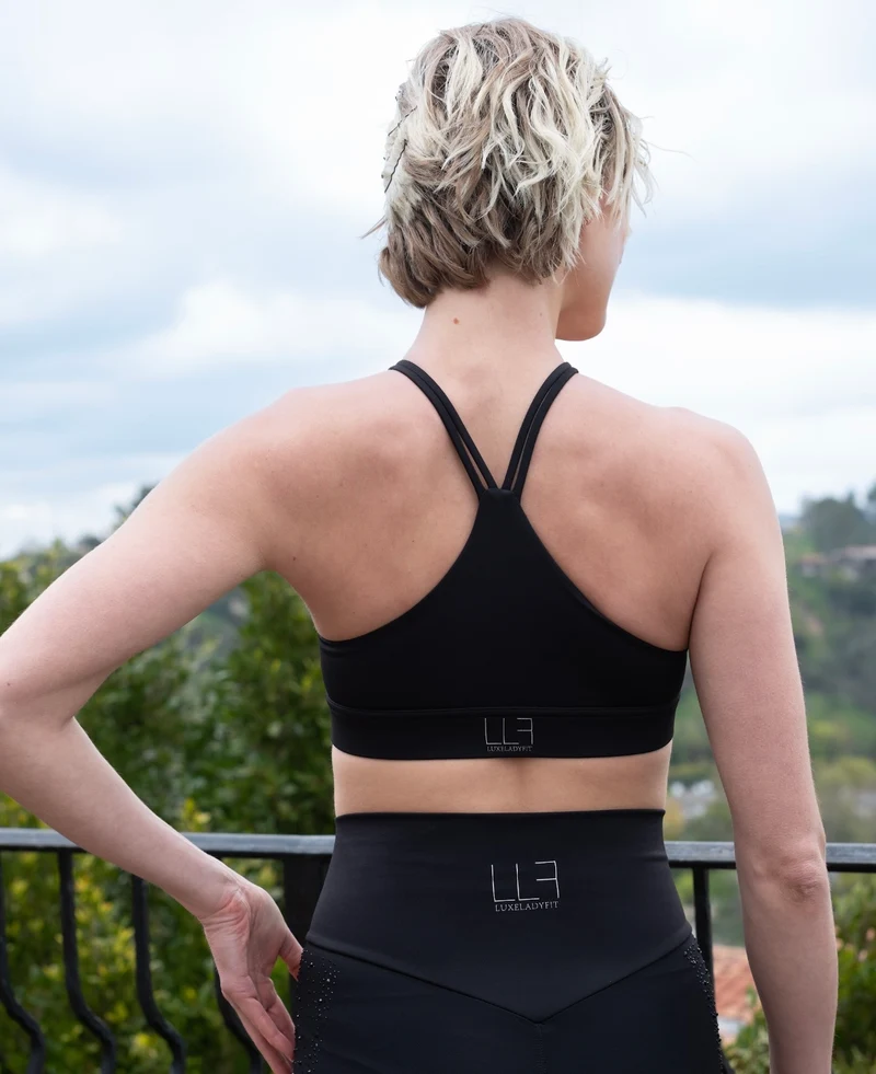 LUXEIT DIAMOND™ Noir Black Heart Multi-Way Sports Bra, High Support