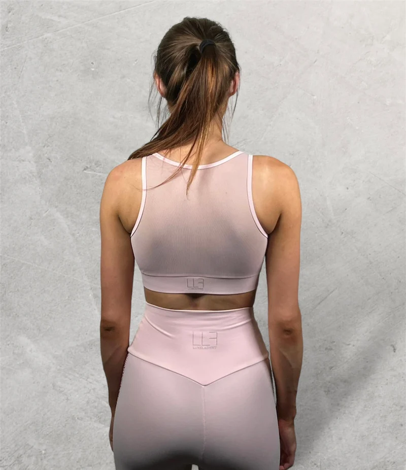LUXEIT DIAMOND™ Rose Quartz Pink Mesh Sports Bra, High Support