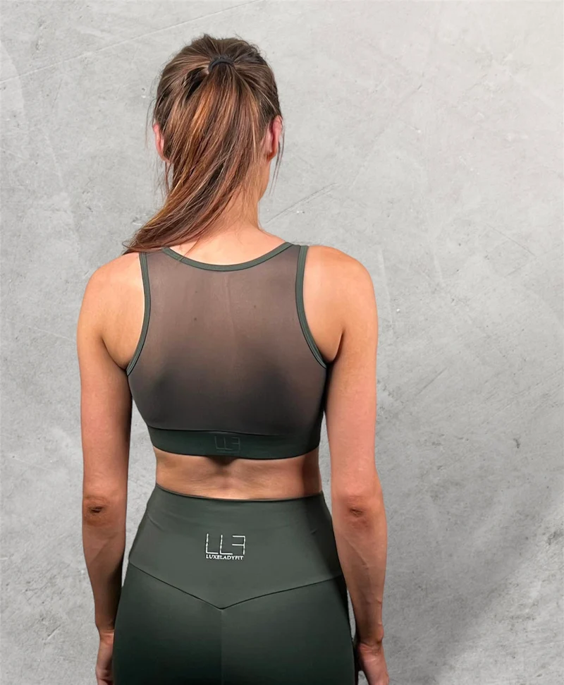 LUXEIT DIAMOND™ Emerald Green Mesh Sports Bra, High Support