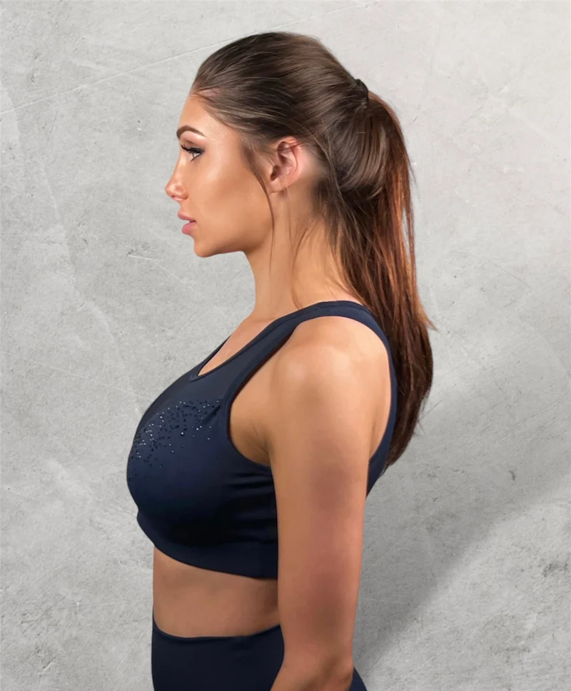 LUXEIT DIAMOND™ Navy Blue Mesh Sports Bra, High Support