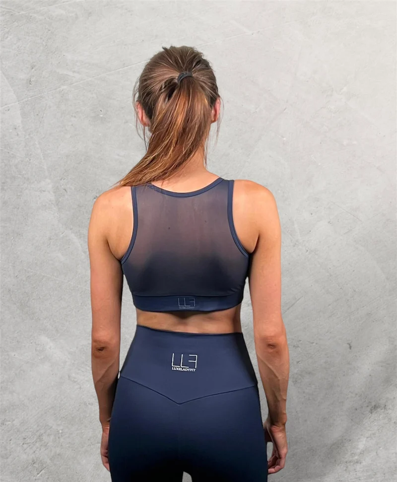 LUXEIT DIAMOND™ Navy Blue Mesh Sports Bra, High Support